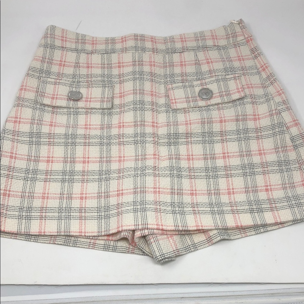 Zara High Waist Plaid Shorts in Pink and Gray